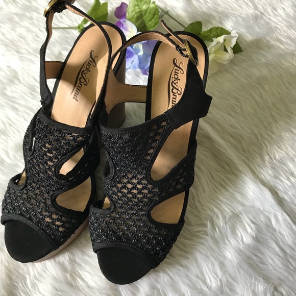 Lucky Brand 🍀Black Lace Wedge Sandals - Picture 3 of 5